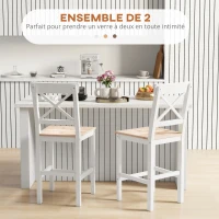 HOMCOM Lot de 2 tabourets de bar, chaises hautes campagne, dossier haut et repose-pieds, 41x46x97,5cm, blanc et bois naturel(m-4)
