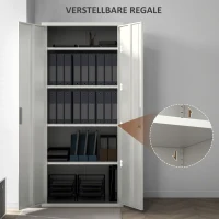HOMCOM Aktenschrank, Büroschrank, 5 Regale, Metall, 80B x 40T x 180H cm, Weiß(m-4)