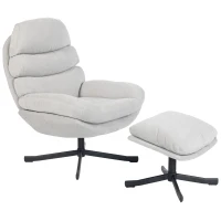 HOMCOM Relaxsessel mit Hocker Sessel Loungesessel mit Chenille-Stoff, Modern Fernsehsessel, 78 x 93 x 100 cm, Cremeweiß(m-10)