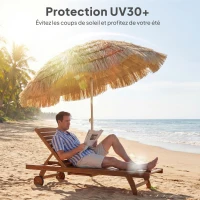 Outsunny Parasol de plage Ø 1,85 m, grand parasol inclinable, style hawaïen, hauteur du mât réglage, sac de transport , kaki(m-5)