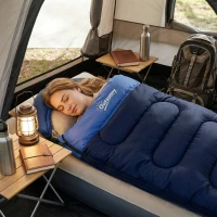 Outsunny Saco-Cama para Adulto Leve e Compacto para 3 Estações Impermeável Portátil Tamanho Pequeno para Acampar Azul-Marinho(m-9)