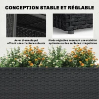 Outsunny Jardinière surélevée en résine tressée, support de fleurs avec bac amovible et pieds réglables, cadre en acier, noir(m-6)