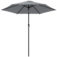 Outsunny Umbrelă de grădină exterioară rotundă 2 m, înclinabilă la 30°, manivelă, stâlp din aluminiu, țesătură 180 g/m², anti-UV, Gri Închis(m-7)