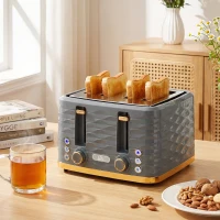 HOMCOM Toaster für 4 Scheiben mit 7 Bräunungsstufen, High-Lift, Aufwärm-/Auftau-/Abbruchs-Funktion, Graue Wellenoptik(m-9)