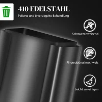HOMCOM Mülleimer mit 2x30L Fächern, Soft-Close-Deckel, Fingerabdrucksicher, Edelstahl, Schwarz(m-5)