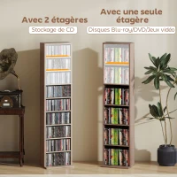 HOMCOM Rangements pour CD et DVD 9 compartiments et 6 étagères réglables capacité max. 260 CD/120 DVD 33 x 24 x 140 cm bois naturel(m-8)