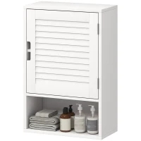 HOMCOM Armoire murale de salle de bain avec porte à lattes, étagère réglable et compartiment ouvert, 40x20x60cm, blanc(m-1)