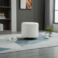 HOMCOM Repose pied salon pivotant à 360°, ottoman rond rembourré en PU avec base en acier, Ø 45,5 x 44,5 cm, blanc(m-9)