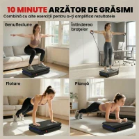 SPORTNOW Platformă Vibrantă cu 120 Niveluri de Viteză, 5 Programe și Lumină LED, Silențioasă, pentru Exerciții Acasă cu Benzi de Rezistență pentru Arderea Grăsimilor și Drenaj Limfatic(m-6)