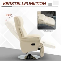 HOMCOM Relaxsessel, Liegefunktion, Lederoptik, Fußstütze, bis 150 kg, 78 x 80 x 109 cm, Creme(m-4)