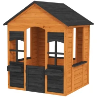 AIYAPLAY Cabane enfant extérieur en bois, maison enfant extérieure, demi-porte, fenêtres, bacs à fleurs, 3-8 ans, marron clair(m-1)