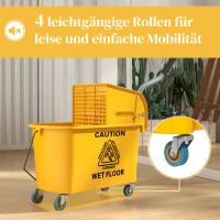 HOMCOM Reinigungswagen 20L Putzwagen mit Presse und Kehrgarnitur, Eimer inkl. Mopp, Rolle(m-7)