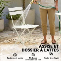 Outsunny Ensemble Bistrot de Jardin 3 Pièces Table et 2 Chaises Pliantes à Lattes Double Protection Antirouille Crème(m-7)