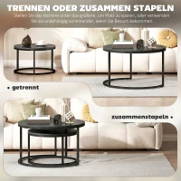 HOMCOM Modernes Kaffeetisch 2er-Set, Stapelbare Beistelltische mit Metallgestell für Wohnzimmer, Schlafzimmer, Büro, Schwarz(m-5)