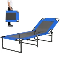 Outsunny Espreguiçadeira Dobrável com Encosto Ajustável em 4 Posições, Alças e Encosto de Textilene Suporta até 120 kg 175x58x68 cm Azul(m-11)