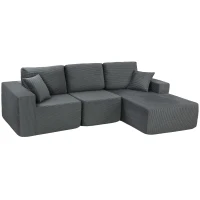 HOMCOM Modulares Ecksofa, L-förmiges Sofa-Bett mit tiefem Sitz, breiten Armlehnen, 2 Kissen, Dunkelgrau(m-1)