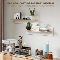 HOMCOM Wandregal 2er-Set Schweberegal, Wandboard, Regalbrett zur Präsentation, für Küche, Wohnzimmer, Weiß+Naturholz(m-5)