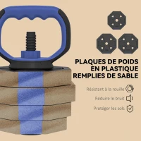 SPORTNOW Ensemble d'haltères musculation 6-en-1 haltère réglable 25 kg kettlebell, barre de musculation support pour pompes bleu(m-7)