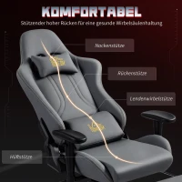 HOMCOM Ergonomischer Gaming-Stuhl mit 3D-Armlehnen, verstellbar, rollbarer Schreibtischstuhl mit Lendenstütze, Grau(m-4)