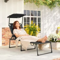 Outsunny Bain de soleil chaise longue pliante avec pare-soleil, appuie-tête inclinable en tissu Oxford 70 x 200 x 45 cm, noir(m-7)