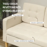HOMCOM Canapé 3 places en flanelle de neige, canapé moderne avec rangement caché, dossier capitonné, 166,5 x 62 x 82 cm, crème(m-4)