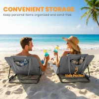 Outsunny Zestaw 2 mat plażowych z regulowanym oparciem, składane lekkie leżaki plażowe z poduszką i kieszenią na przechowywanie(m-7)