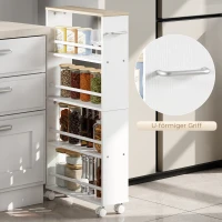 HOMCOM Multifunktionsregal mit Rollen, schmale Bauweise, 4 Fächer, 45x15x91 cm, Natur(m-6)