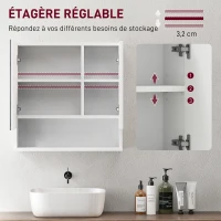 kleankin Armoire murale miroir de salle de bain placard de rangement 2 portes 55 x 17 x 55 cm blanc(m-5)