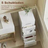 HOMCOM Badezimmerschrank Schmaler Badschrank mit 5 Schubladen für Badezimmer  30 x 30 x 95 cm Weiß(m-4)