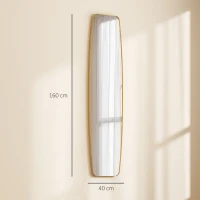 HOMCOM Wandspiegel Fenster Spiegel mit Metallrahmen Dekorativer Hängespiegel Flurspiegel, 160 x 40 x 3 cm, Gold(m-3)