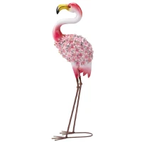 Outsunny Statue de Jardin Flamant Rose, Sculpture d'Oiseau en Métal avec Plumes Florales, 28 x 19 x 83 cm, Rouge(m-1)