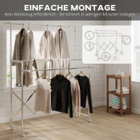 HOMCOM Wäscheständer, Faltbarer Standtrockner mit 3 verstellbaren Stangen, Edelstahl Turmwäscheständer auf Rollen, Wäscheturm Wäschetrockner für Innen und Außen(m-7)