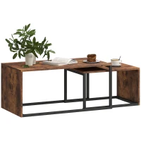 HOMCOM 2er-Set Couchtisch, Sofatisch, Beistelltisch, Spanplatte, Metall, 90 x 48 x 42 cm/59 x 42 x 36 cm, Schwarz+Braun(m-11)