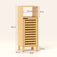 HOMCOM Badezimmerschrank, offenes Regal, Schrank, Bambusholz, Lamellentür, Hellbraun(m-3)