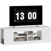 HOMCOM 140 cm TV-Ständer, Fernseh-Kommode, 6 Fächer, 2 Glasregale, Spanplatte, Weiß(m-11)