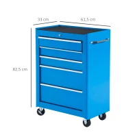 HOMCOM Werkzeugschrank, Werkzeugkiste, 5 Schubladen, rollbar, Stahl, Blau(m-3)