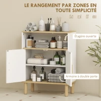 HOMCOM Meuble de salle de bain, meuble de rangement avec 2 portes, compartiment ouvert, étagère réglable, 60x29,5x76,5cm, blanc(m-4)