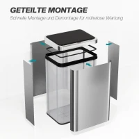 HOMCOM Sensor Mülleimer 40L Edelstahl Automatischer Mülleimer mit Soft-Close-Deckel Bewegungssensor 35,5 x 26 x 55 cm Silber(m-8)