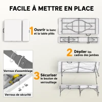 Outsunny Ensemble table pliante et bancs de pique-nique 180 cm avec poignées de transport, blanc(m-4)
