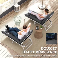Outsunny Lot de 2 coussins de chaise longue coussin bain de soleil épais, confortable - 6 attaches, 190 x 56 x 10 cm, gris foncé(m-5)