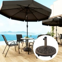 Outsunny Pied de parasol Rond, socle parasol extérieur en résine 21 kg, avec roues pour mât de Ø 32/38/48 mm, Ø 48 x 42 cm bronze(m-2)