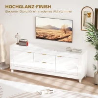 HOMCOM TV-Schrank für Fernseher bis zu 75 Zoll, modernes Entertainment-Center mit 2 Schränken und 2 Schubladen, Hochglanz Weiß(m-4)