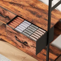 HOMCOM Garderobe mit Schuhregal, Mantelständer mit Sitzbank, 10 Haken, 2 Stoffschubladen, Kleiderstange, Spanplatte, Metall, Braun(m-9)