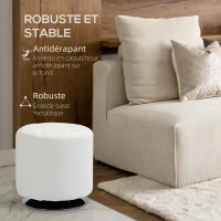 HOMCOM Repose pied salon pivotant à 360°, ottoman rond rembourré en PU avec base en acier, Ø 45,5 x 44,5 cm, blanc(m-6)