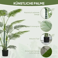 HOMCOM Künstliche Palme mit 16 Kunststoff-Blättern, UV-beständige Kunstpflanze mit Plastiktopf, für drinnen und draußen, Grün(m-4)