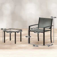 Outsunny Set terrazza 3 pezzi con sedie in textilene e tavolo vetro, Grigio chiaro(m-3)