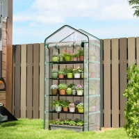 Outsunny Serre de jardin PVC avec étagères 5 niveaux, serre de balcon, châssis en acier, porte zippée, 90x49x193cm, transparent(m-2)