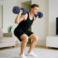 SPORTNOW Juego de Mancuernas Musculación 6-en-1 Mancuerna Ajustable 30 kg Kettlebell, Barra de Musculación Soporte para Flexiones Azul(m-2)