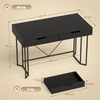 HOMCOM Kleiner Computertisch mit 2 Schubladen, Schreibtisch mit großer Arbeitsfläche 120 x 60 x 77 cm Schwarz(m-3)