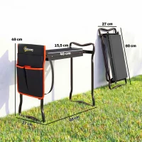 Outsunny Banco de Jardim Dobrável com Almofada de EVA e Bolsa para Ferramentas na Cintura, Carga 150 kg(m-3)